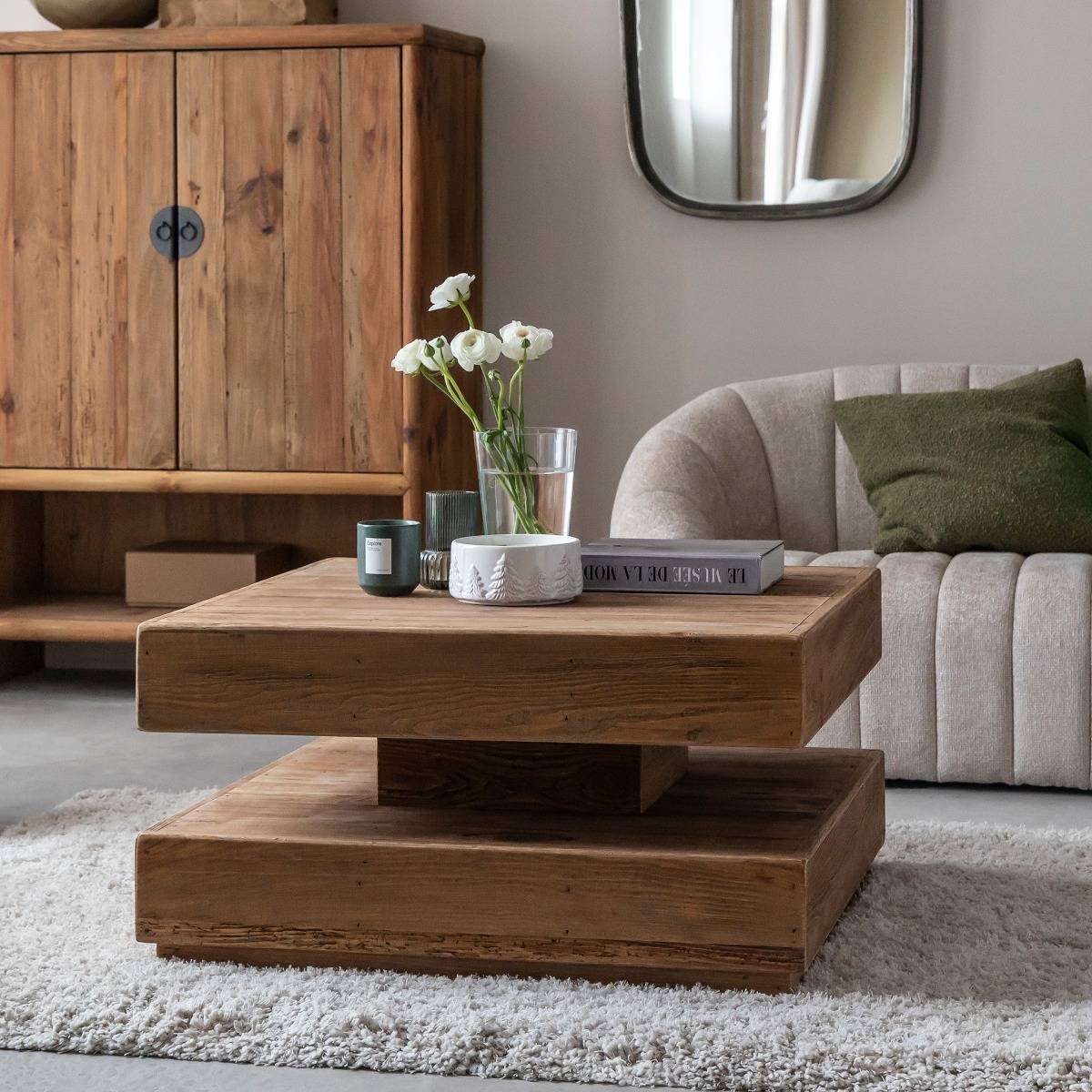 Table basse en bois recyclé BLAISE bois foncé, MADE IN MEUBLES