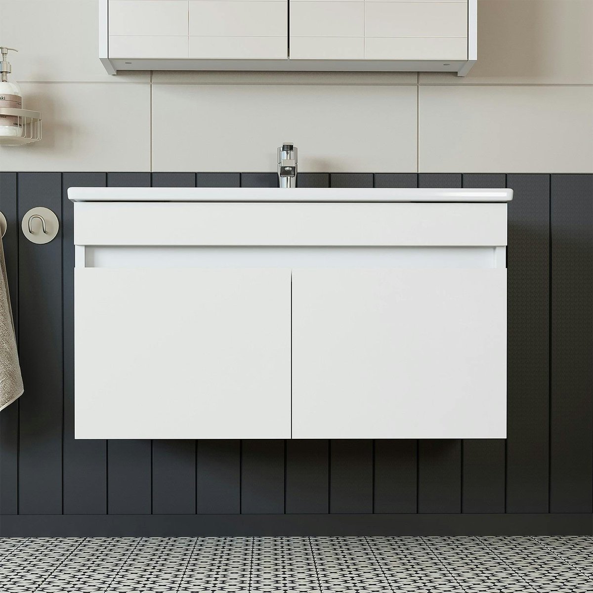 Meuble vasque 85 cm 2 portes LAAN blanc, PIER IMPORT