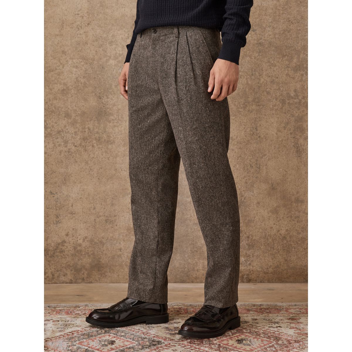 Pantalon nova fides texturé fuselé en laine taupe, NEXT