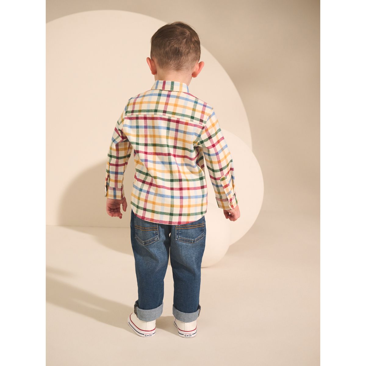 Chemise à manches longues et motif personnage carreaux vichy écru brillants, NEXT