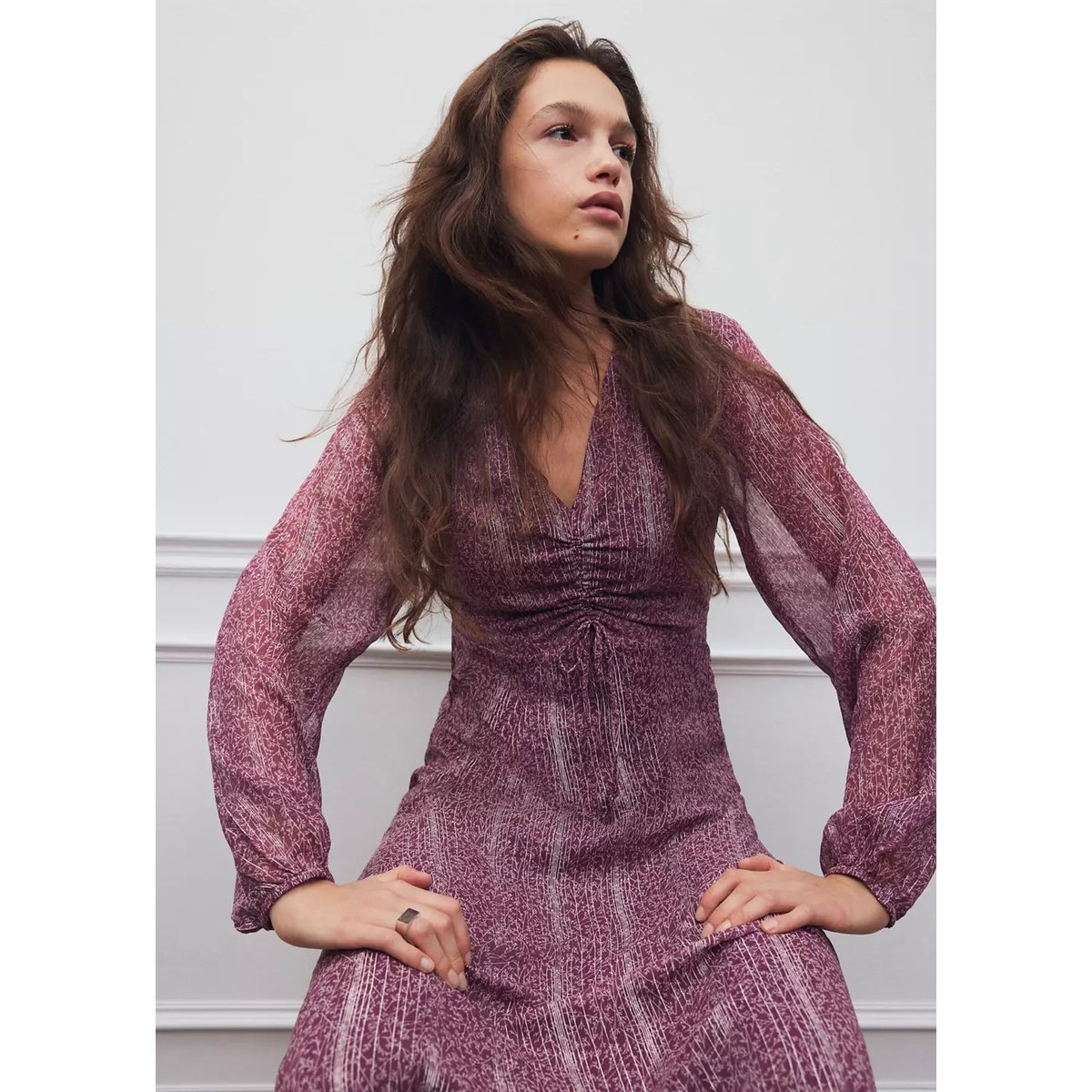 Robe imprimé à fleurs en fil textile rose, MANGO TEEN