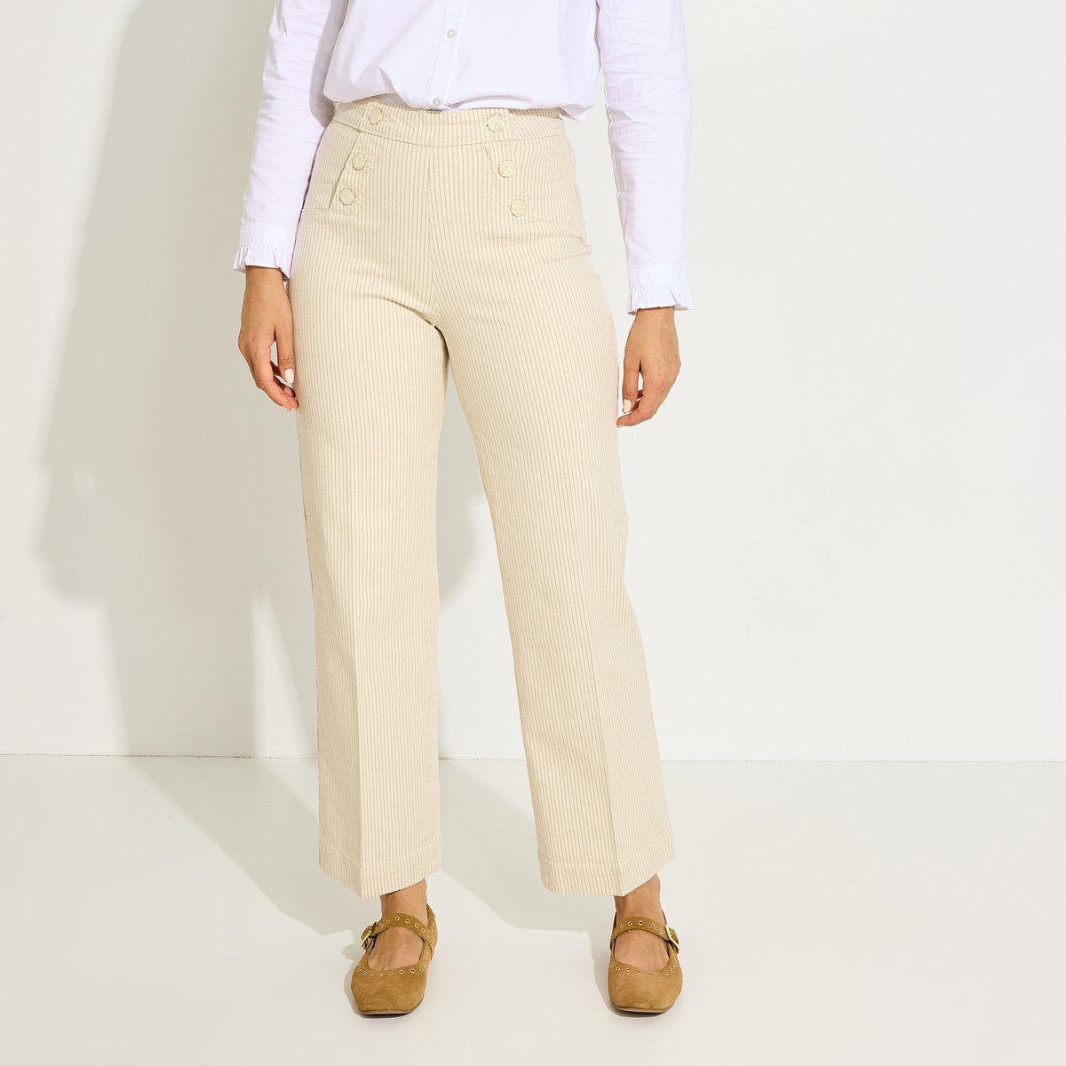 Jean flare à pont F02 blanc cassé ecru, GRAIN DE MALICE