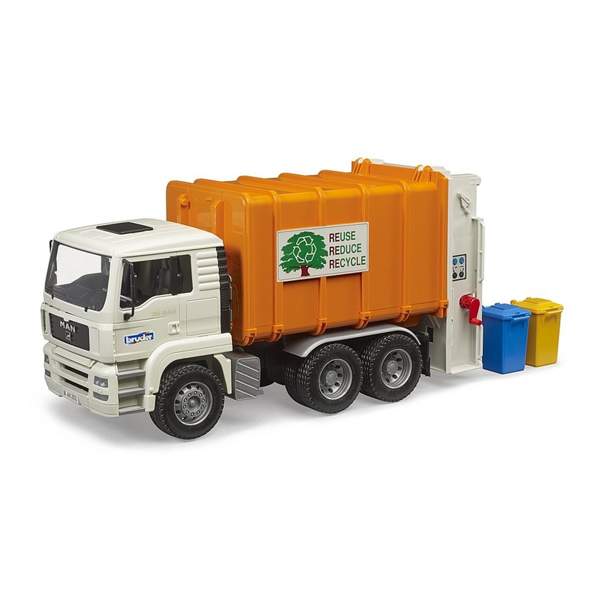 Camion poubelle MAN TGA blanc et orange, BRUDER