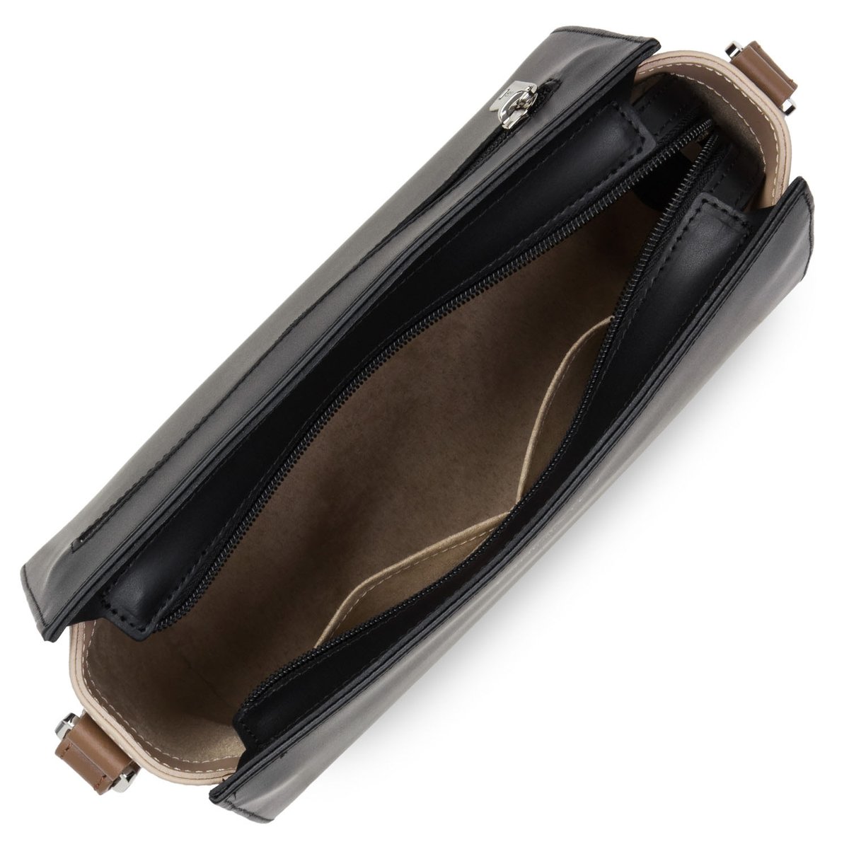 Petit sac trotteur, Made in France SMOOTH noir - nude - vison, LANCASTER