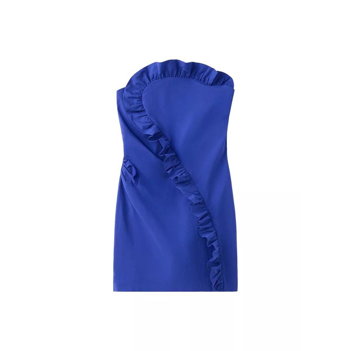Robe bustier avec détail asymétrique à volants bleu, MANGO