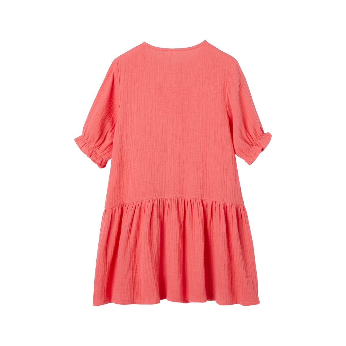 Robe boutonnée en gaze de coton rouge, VERTBAUDET