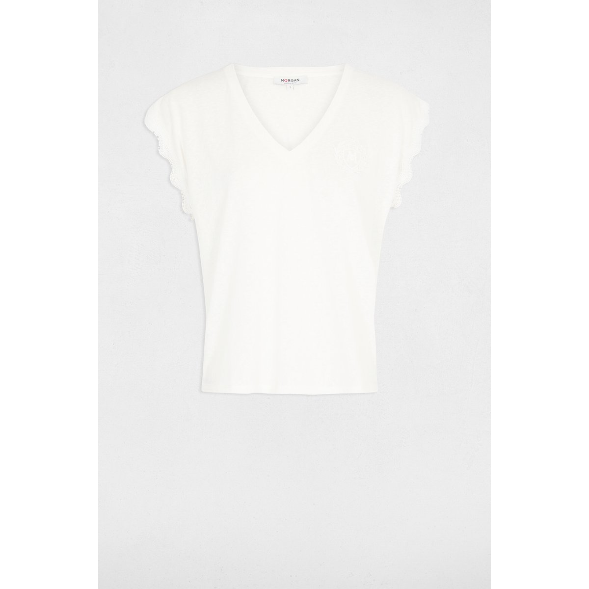 T-shirt col v manches courtes blanc, MORGAN