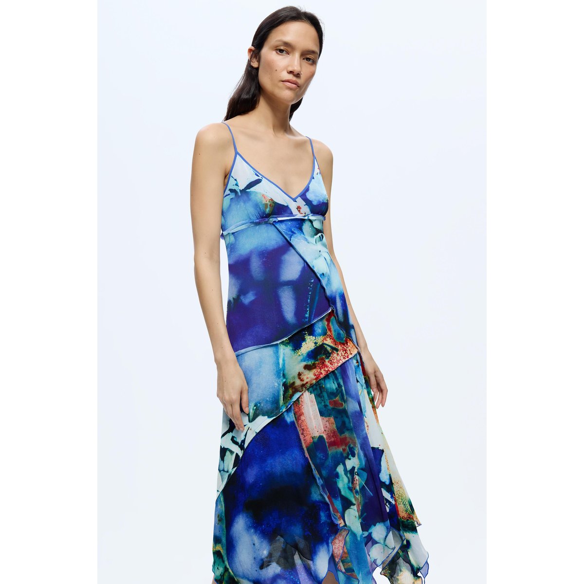 Robe asymétrique imprimée bleu, DESIGUAL