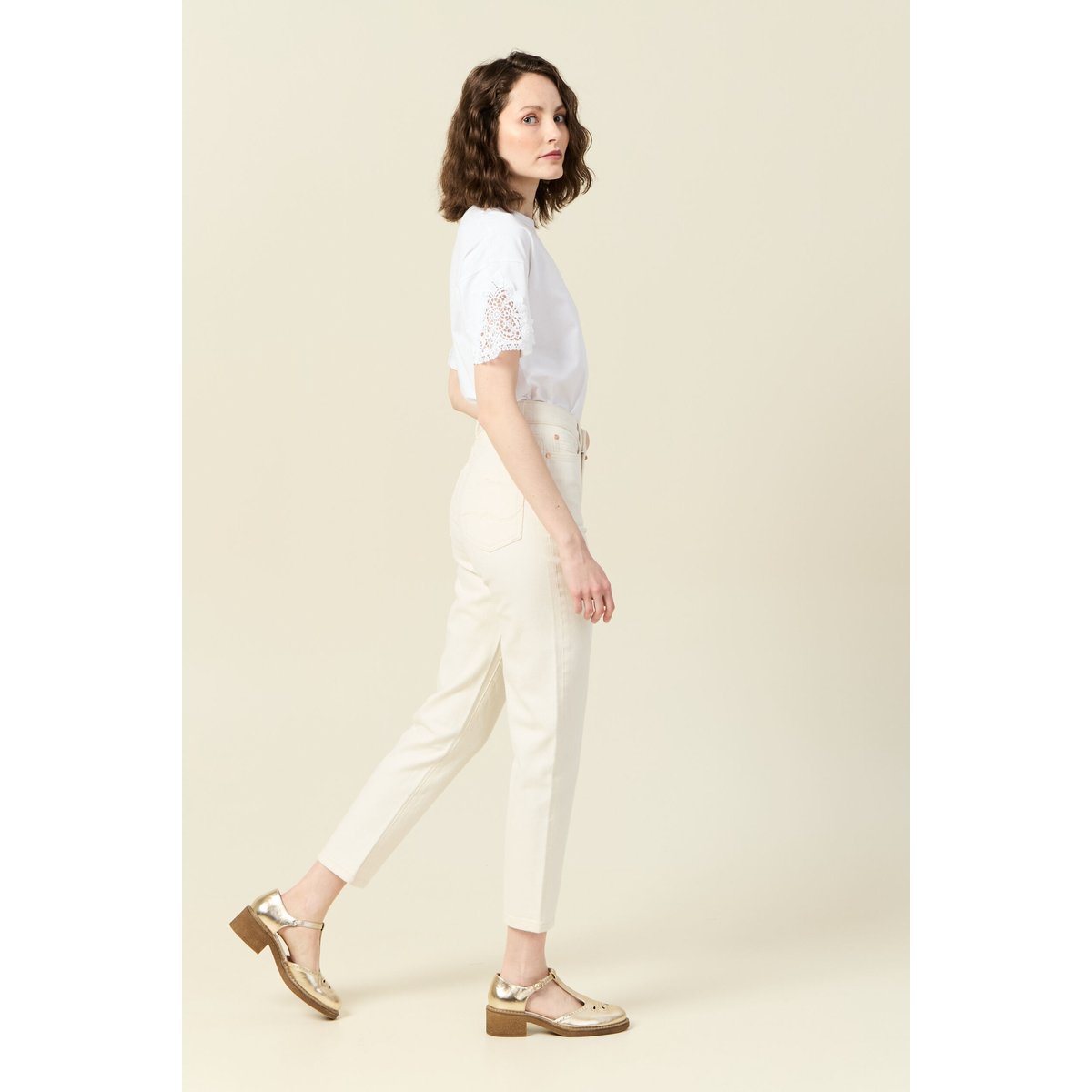 Jeans mom 7/8ème ecru, BONOBO