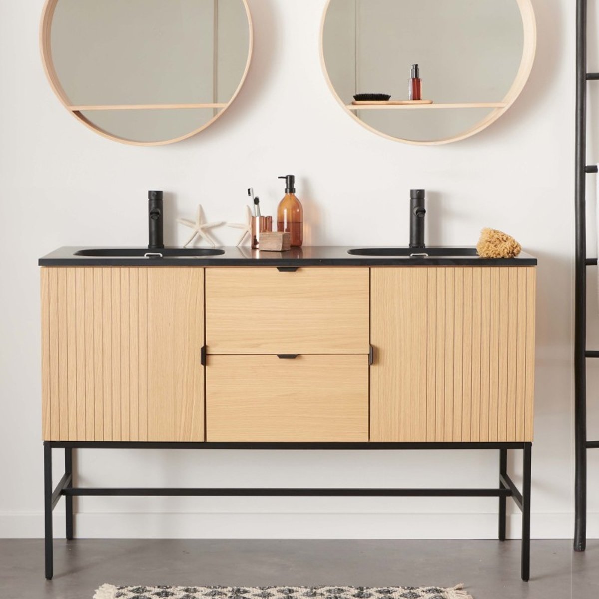Meuble double vasque sur pieds chêne Studio bois, MOB IN