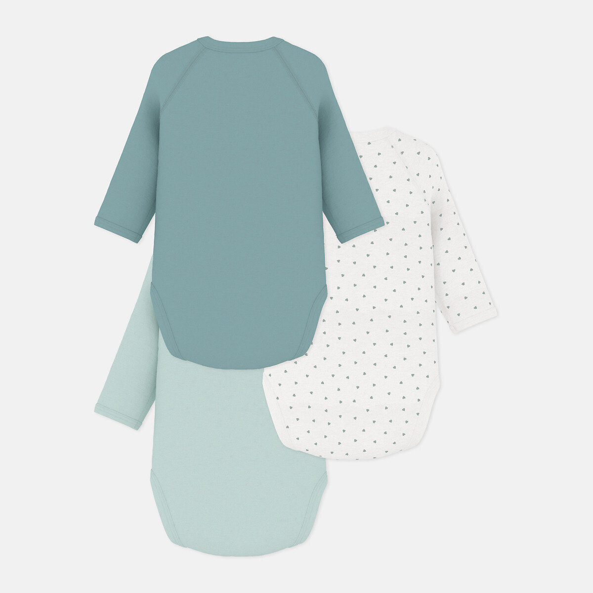 Confezione di 3 body neonato a maniche lunghe bianco + verde, PETIT BATEAU