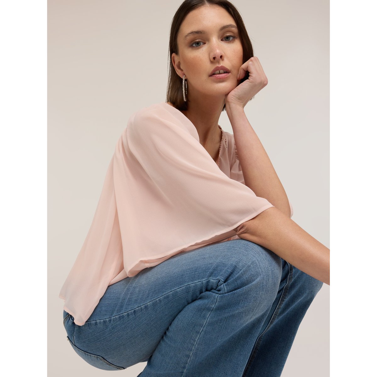 Blouse avec broderies ajourées rose, MOTIVI