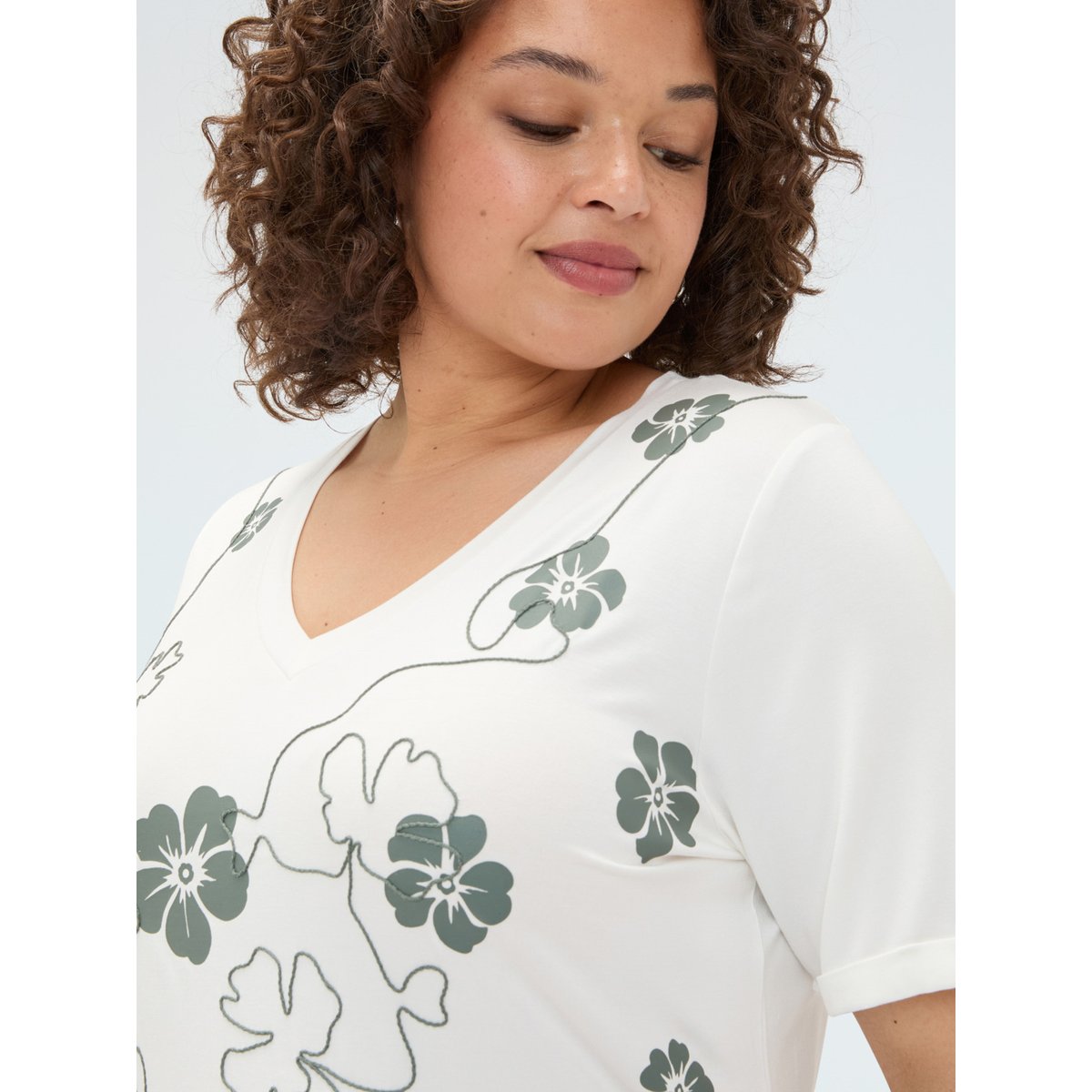 T-shirt avec imprimé floral et broderie blanc, FIORELLA RUBINO