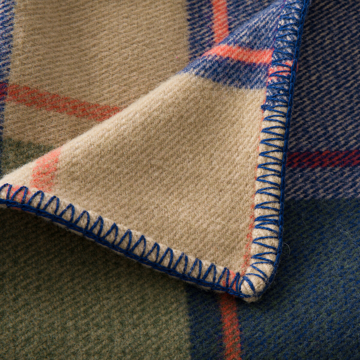 Plaid à carreaux en laine, Kaspi carreaux marine, AM.PM
