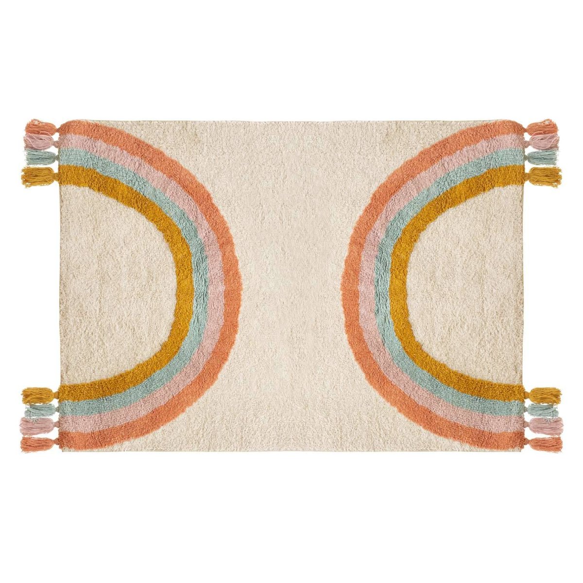 Tapis enfant rectangulaire à pompons ARC EN CIEL multicolore, ATMOSPHERA