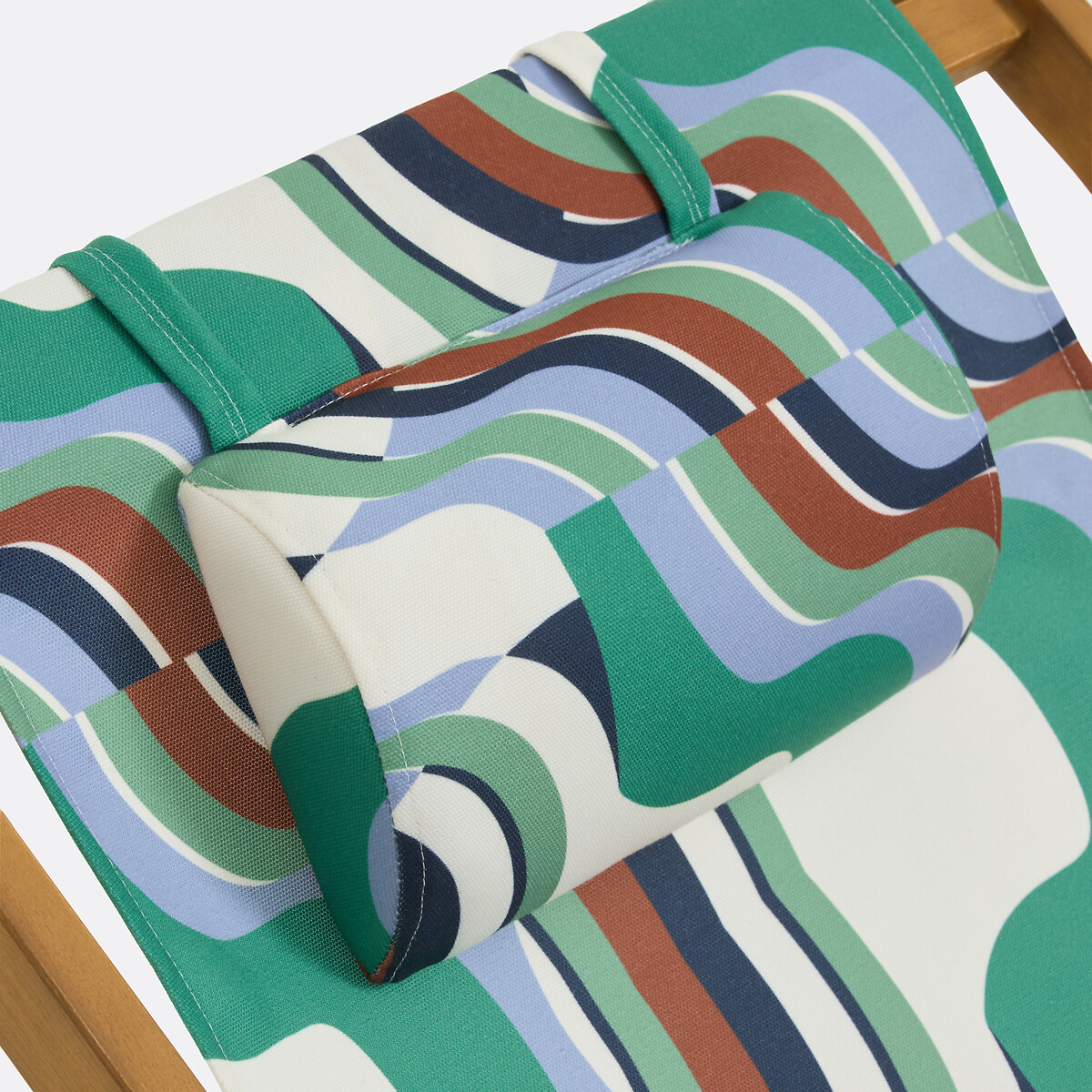 Chaise longue en acacia massif, tissu avec motif graphique, SONGE VERT vert/bleu, MAPOÉSIE X LA REDOUTE INTÉRIEURS