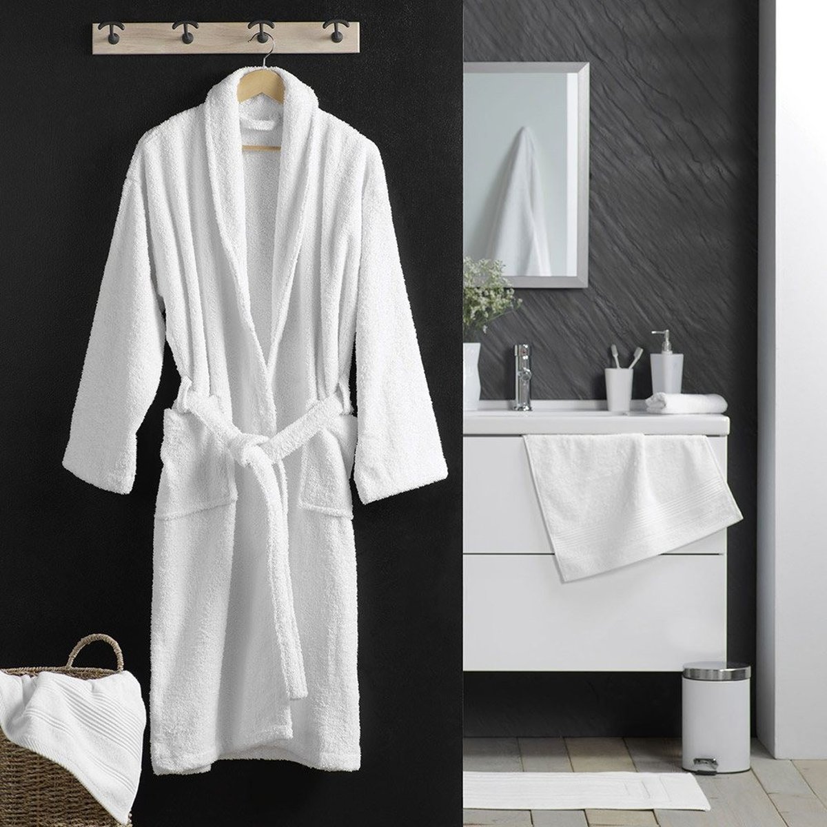Peignoir Col Châle éponge Tendresse Blanc blanc, DECORATIE