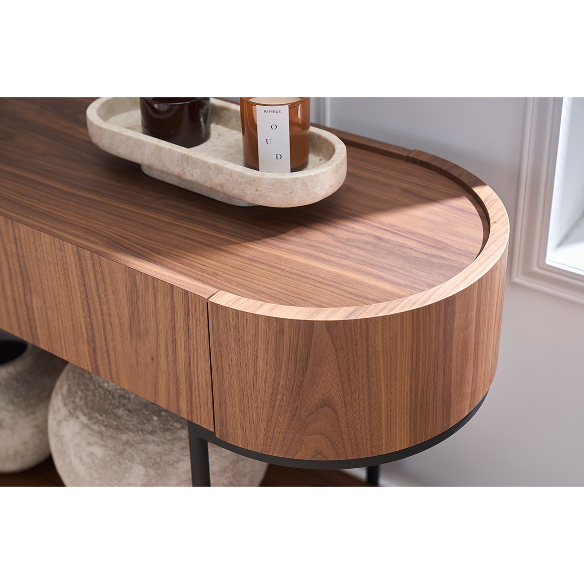 Console design avec tiroirs en bois foncé noyer et métal noir L110 cm SKYE noyer, MILIBOO