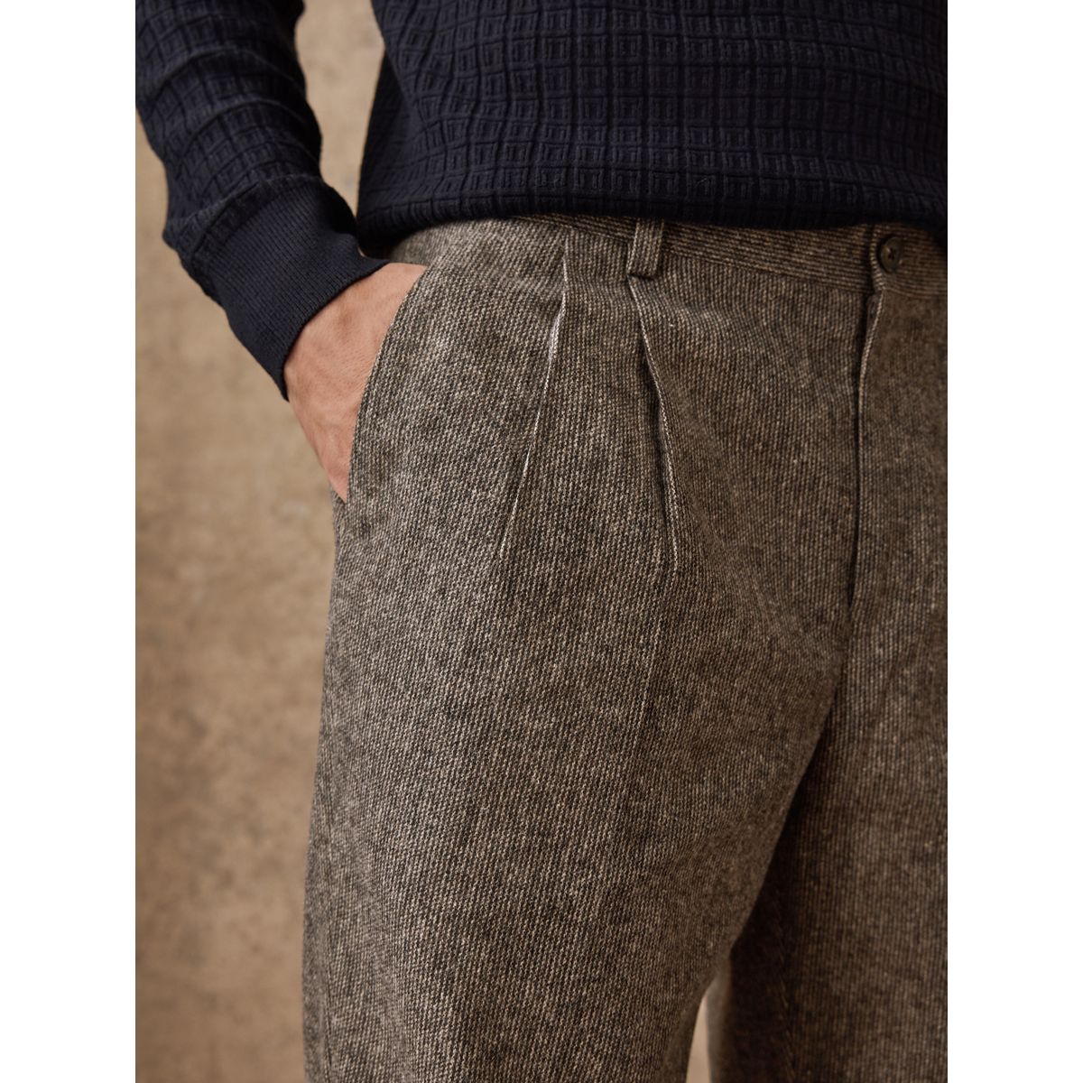 Pantalon nova fides texturé fuselé en laine taupe, NEXT