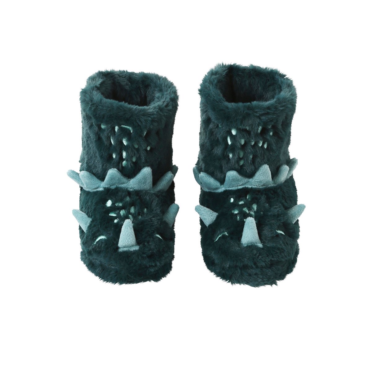 Chaussons montants imitation fourrure dinosaures vert, VERTBAUDET