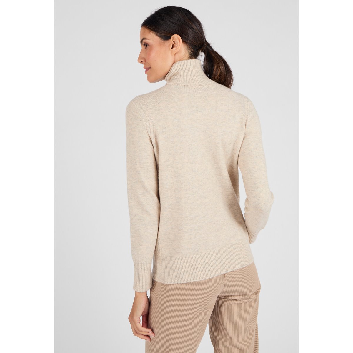 Pull col roulé fine maille Thermolactyl marron ecru chiné, DAMART