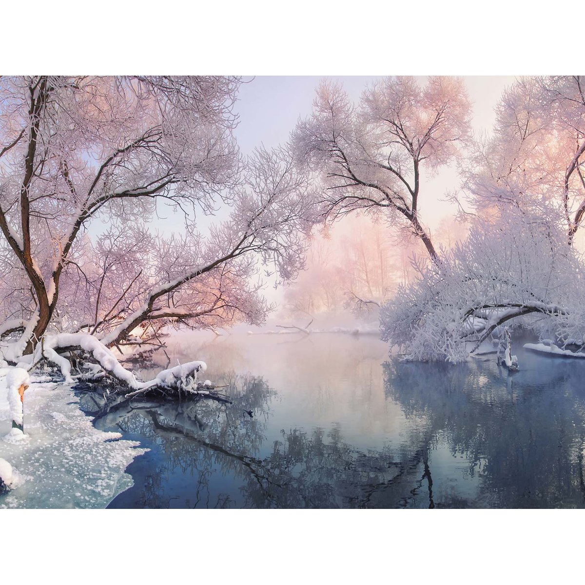 Papier peint panoramique lac sous la neige intissé, HEXOA