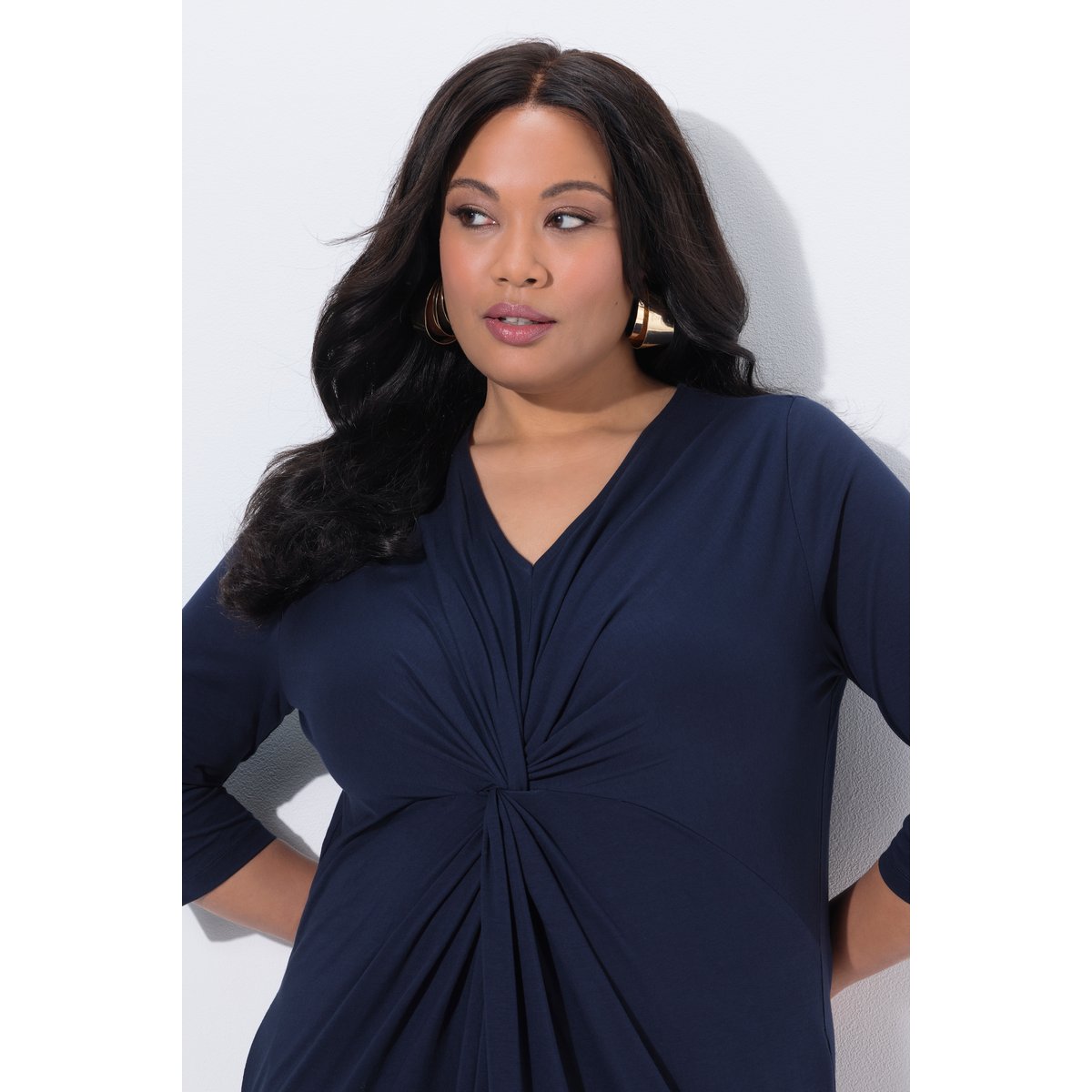 Robe maxi coupe évasée, drapé marine, ULLA POPKEN