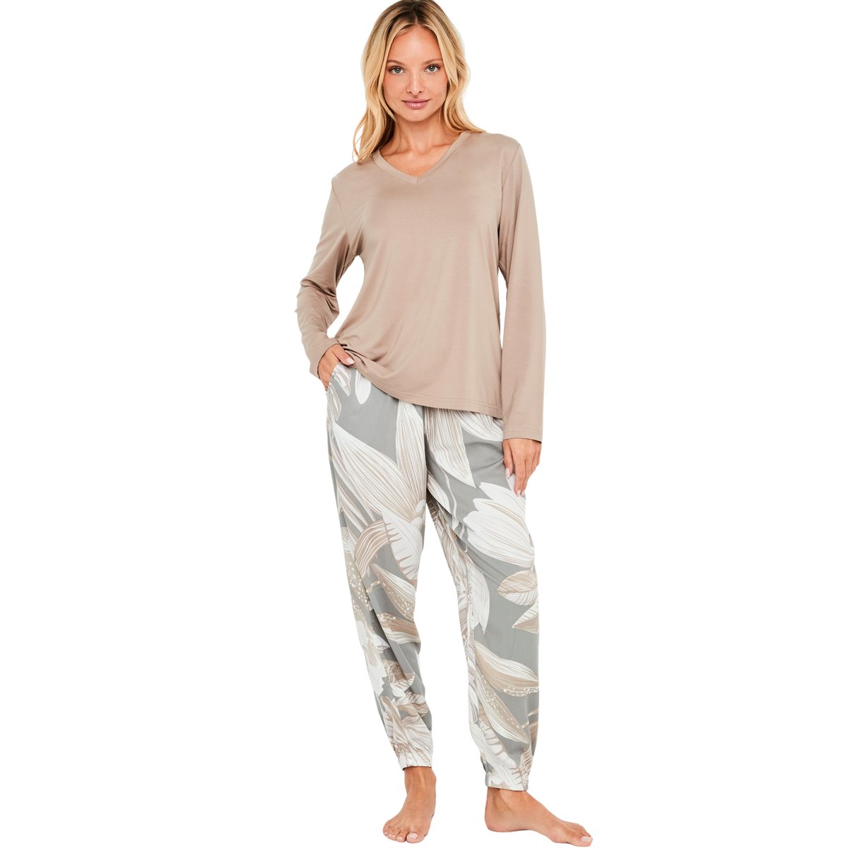 Pyjama pantalon top manches longues Premium Drape gris, SELMARK