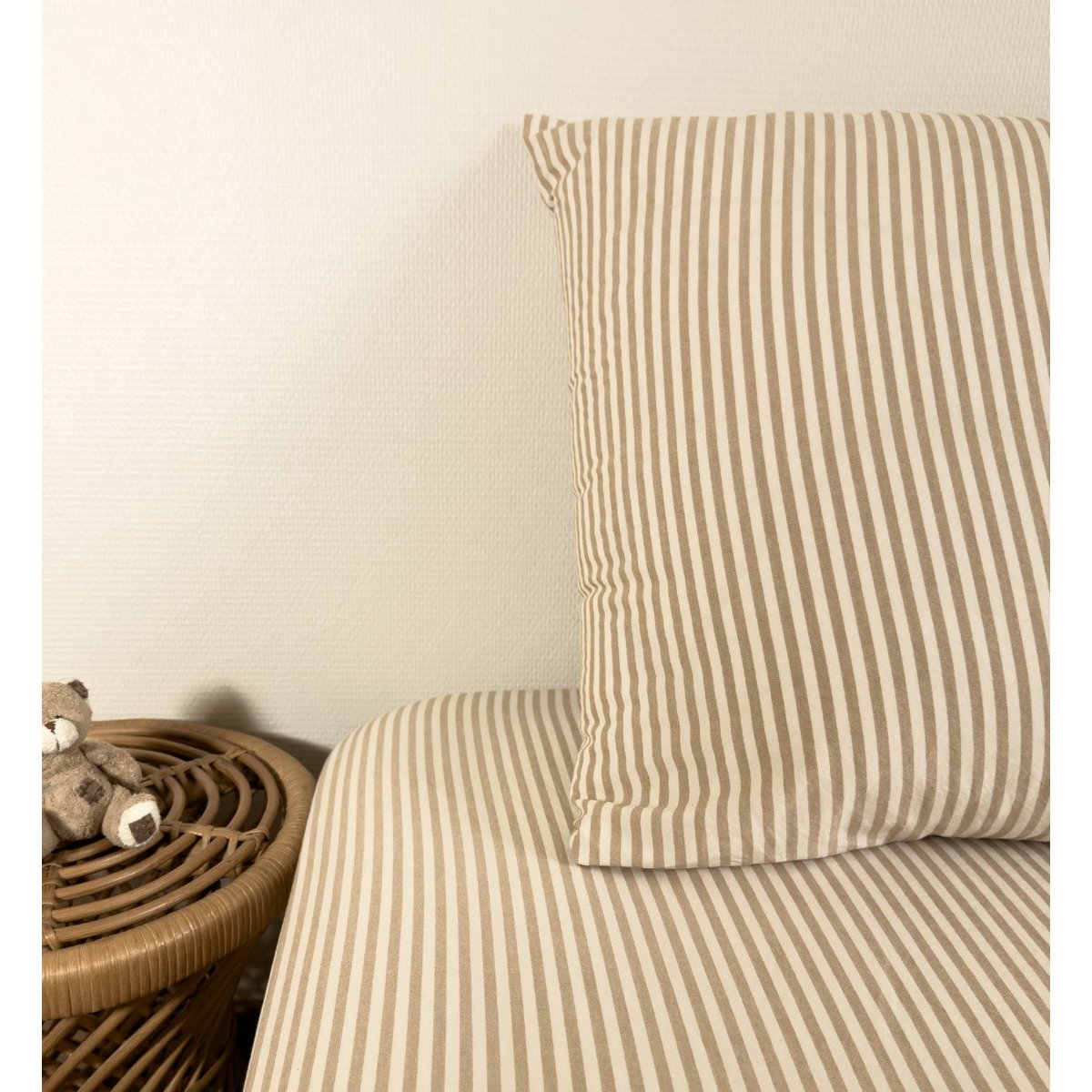 Drap housse 1 personne Percale de Coton Bio RAYÉ rayé ambre, KADOLIS
