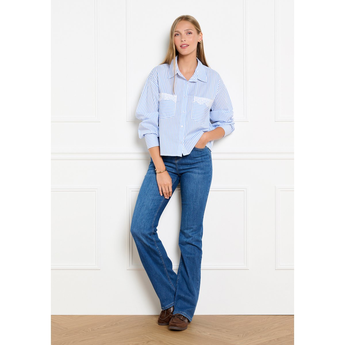 Chemise rayée poches macramé bleu pastel, LOLALIZA