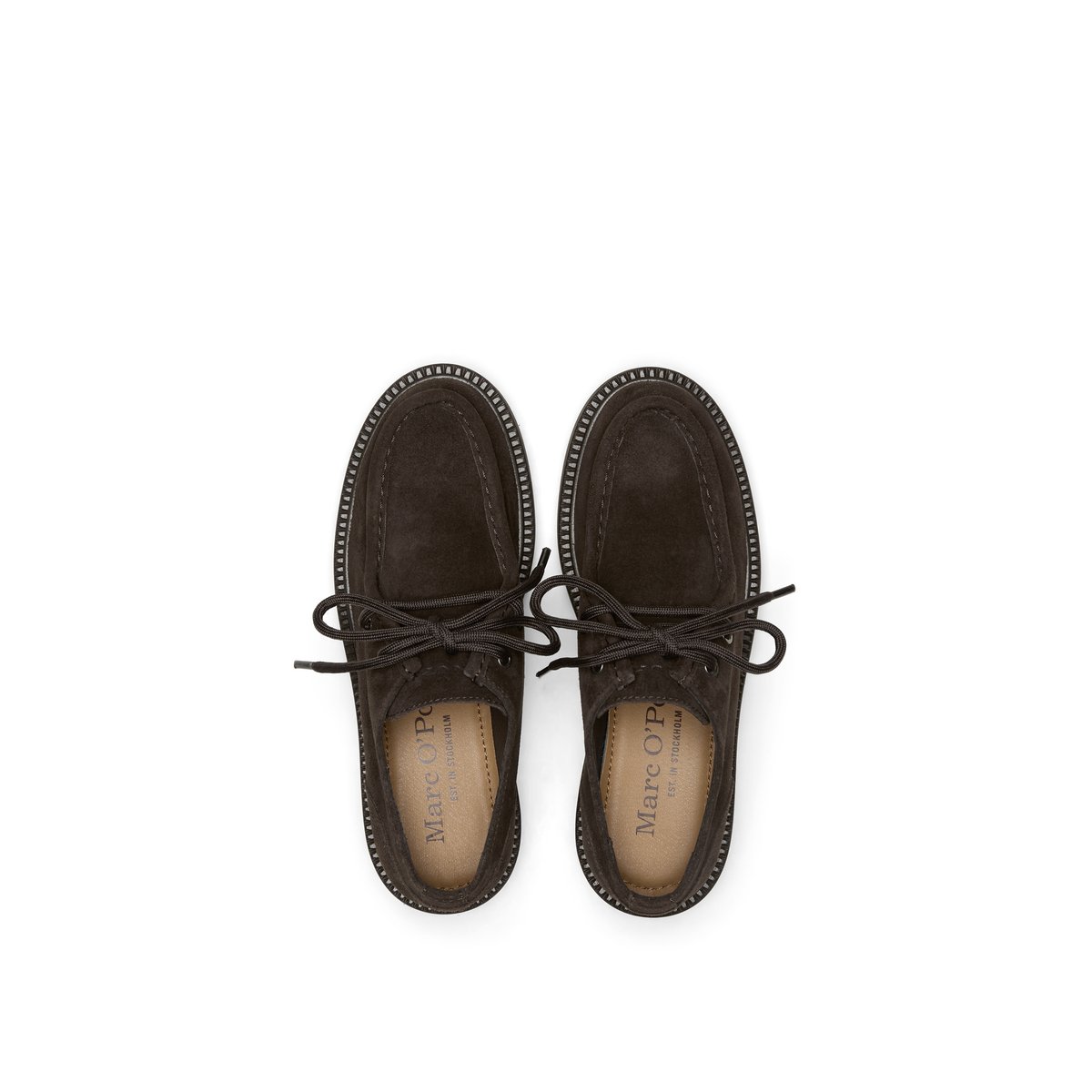 Chaussures derby à lacets, modèle Perla en cuir velours souple marron, MARC O'POLO