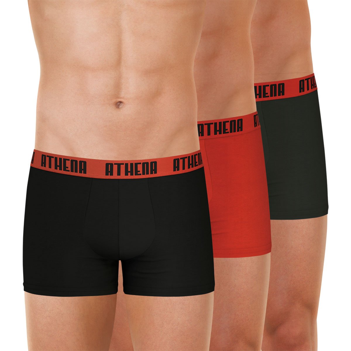 Lot de 3 boxers BASIC COLOR noir + rouge + anthracite, ATHENA