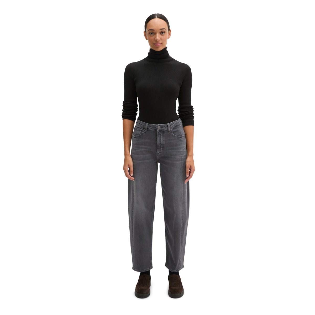Jeans modèle Lara Barrel en mélange de coton biologique gris, MARC O'POLO