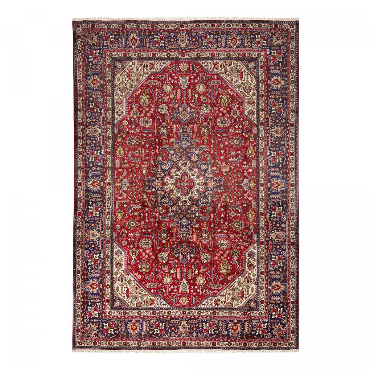 Tapis d'orient oriental, noué main, laine et soie, TABRIZ A rouge, beige, bleu, UN AMOUR DE TAPIS