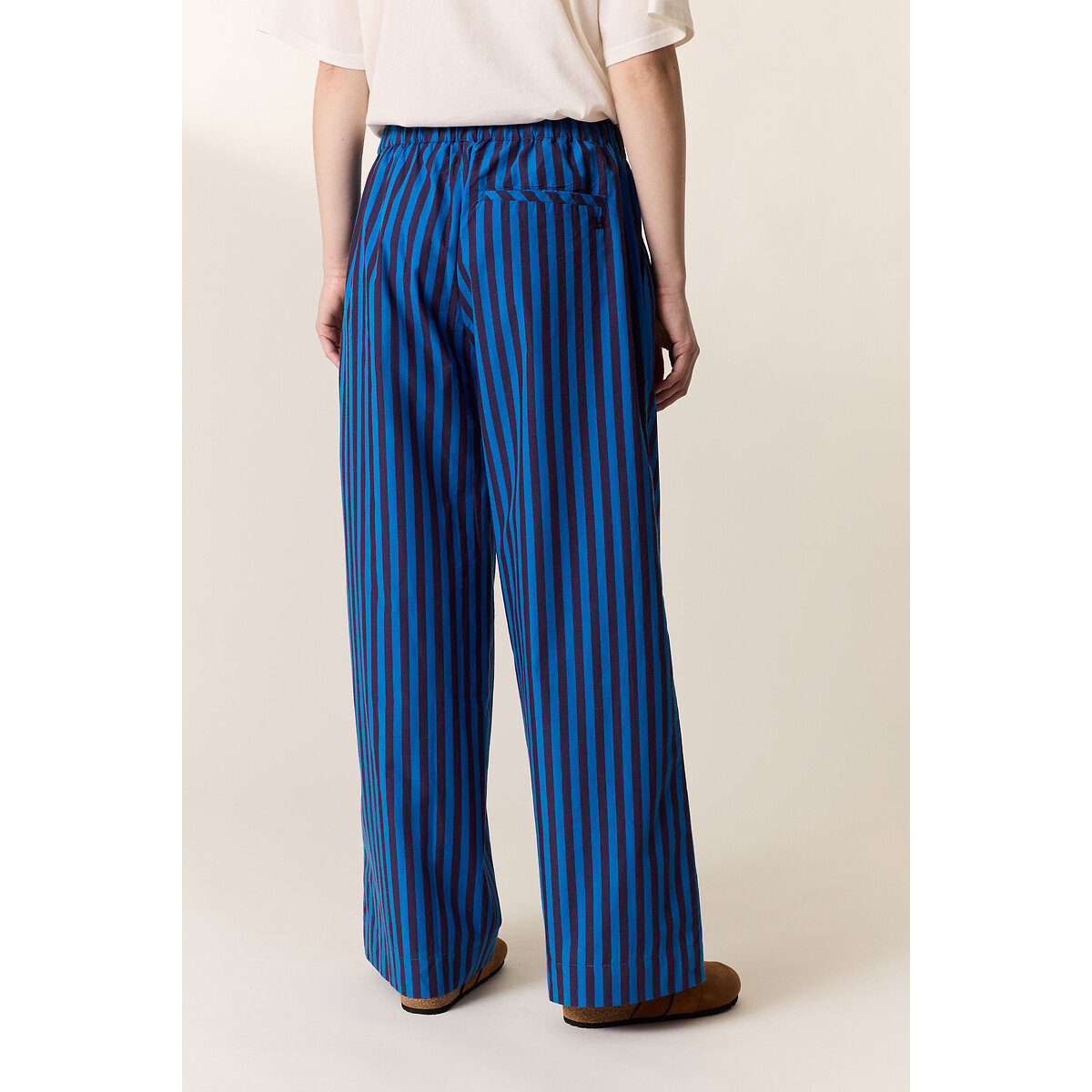 Pantalon large rayé à taille élastiquée, PARTOS rayé bleu, LEON & HARPER