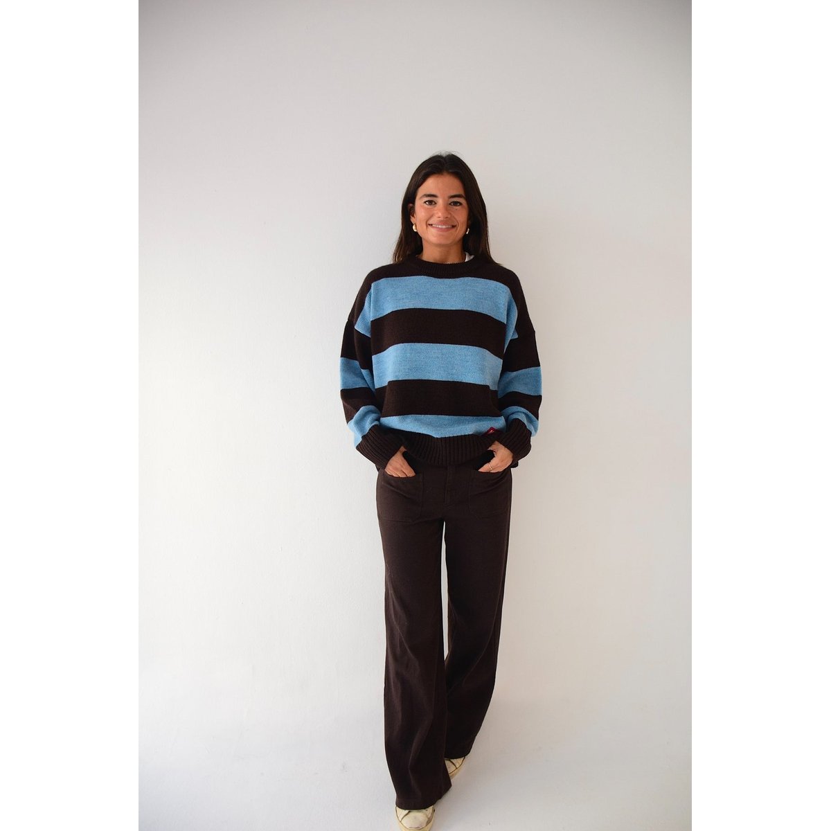Pull rayé col rond ALEX bleu / marron, MINDTRAVELER