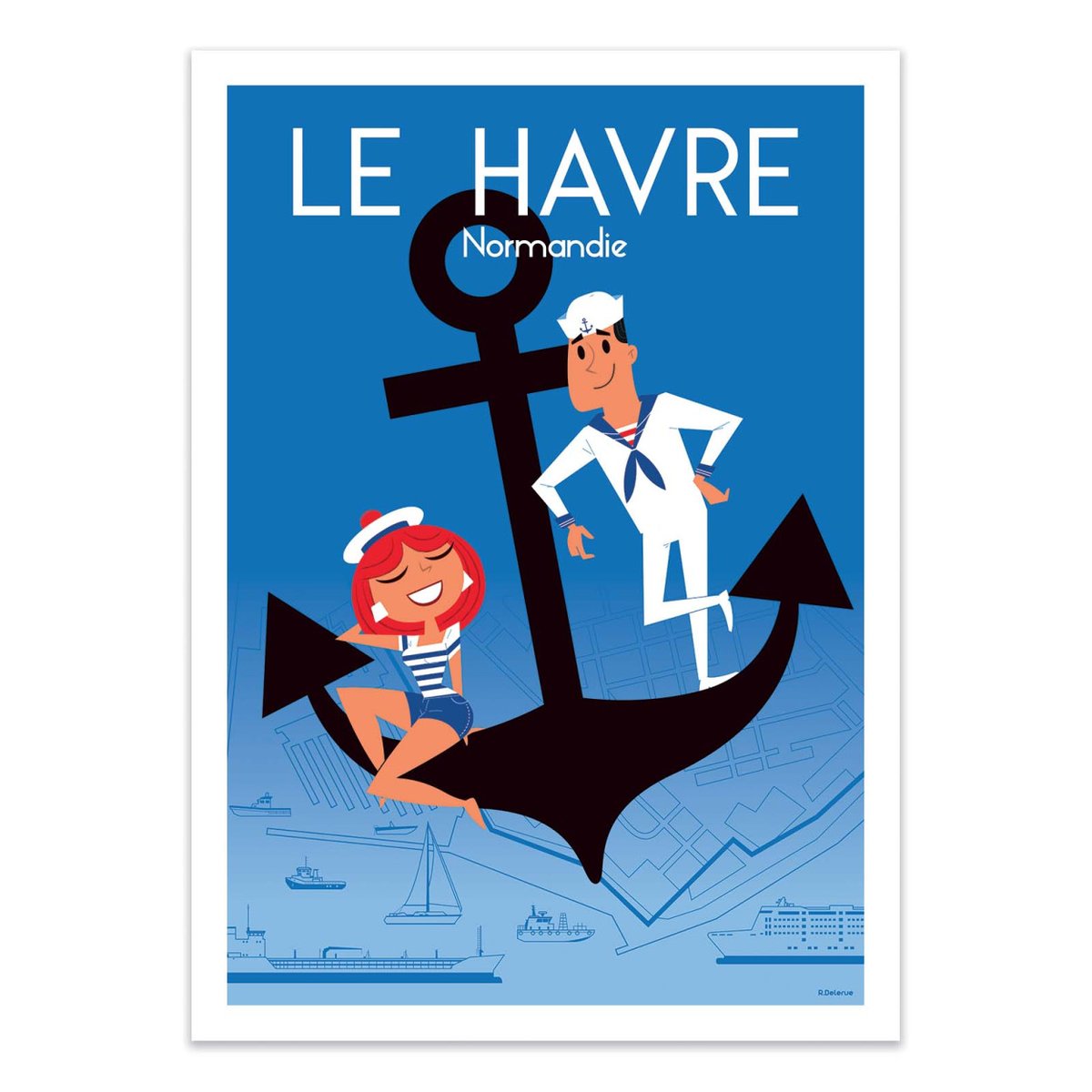 Affiche d'art - Le Havre Normandie V2 - Raphael Delerue bleu, WALL EDITIONS