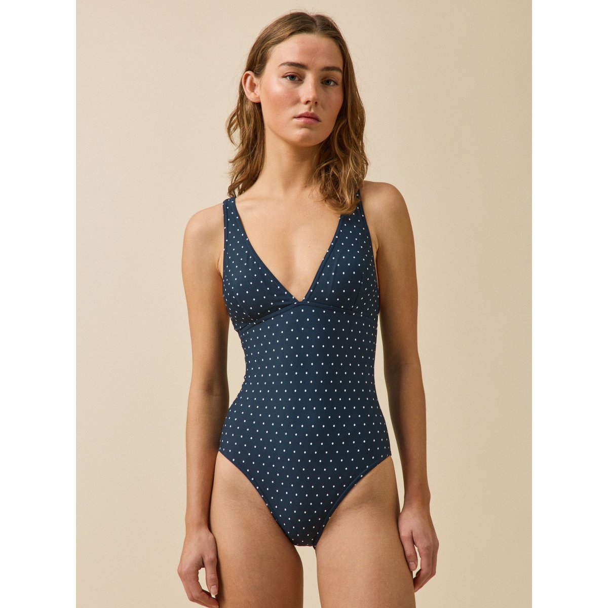 Maillot de bain pois pois ecru fond encre, CYRILLUS