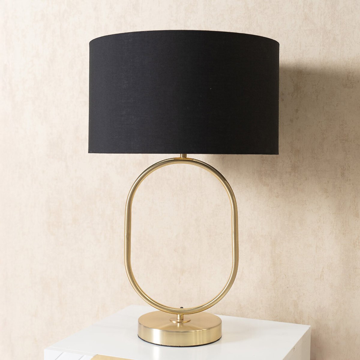 Aubrey Brushed Gold Oval Table Lamp with Drum Shade gold-coloured, SO'HOME