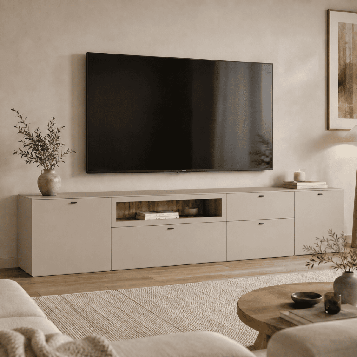 Meuble TV 2 portes, 1 tiroir - VELA cashmere, CALICOSY