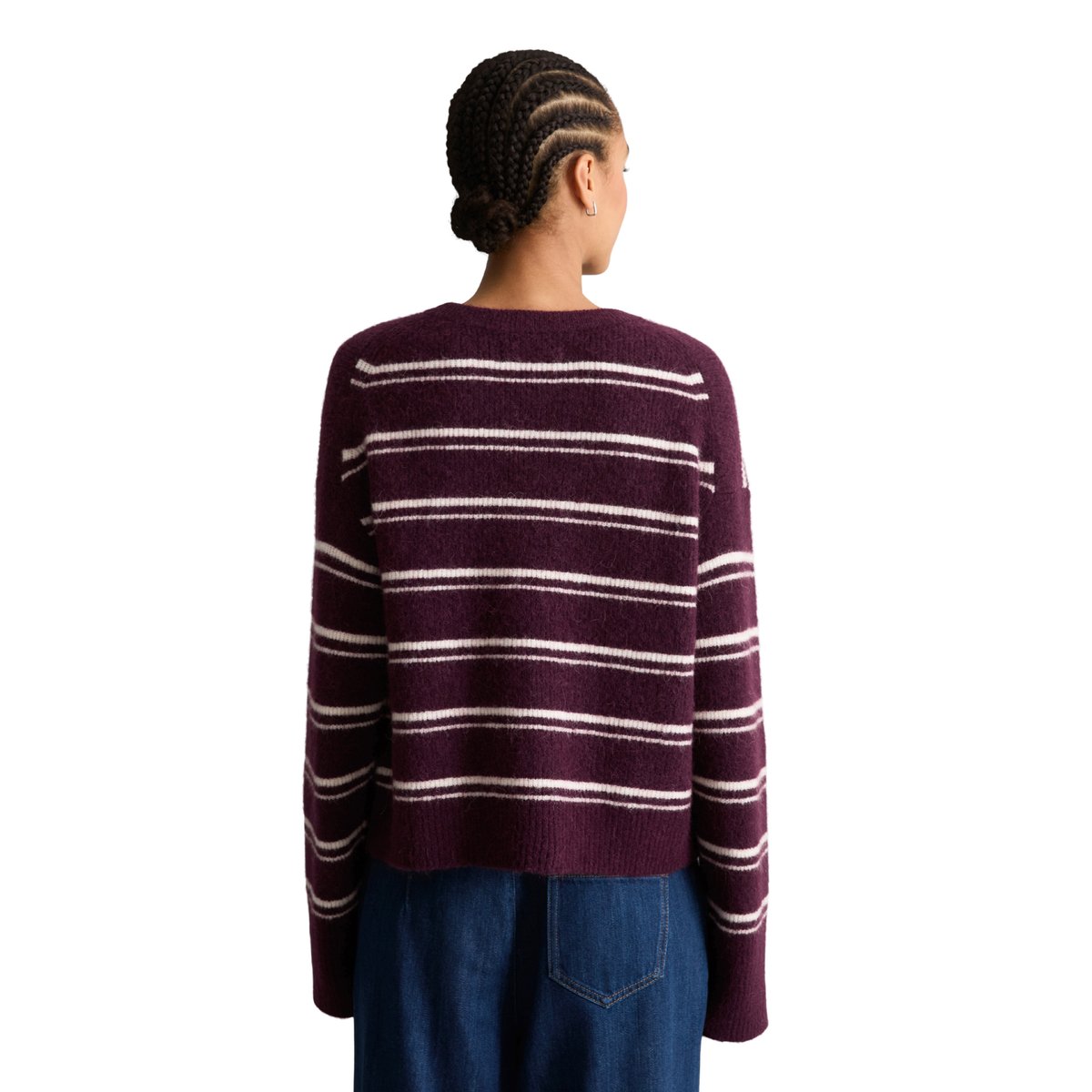 Pull en maille rayé, coupe décontractée en un mélange douillet de laine d'alpaga marron, MARC O’POLO DENIM