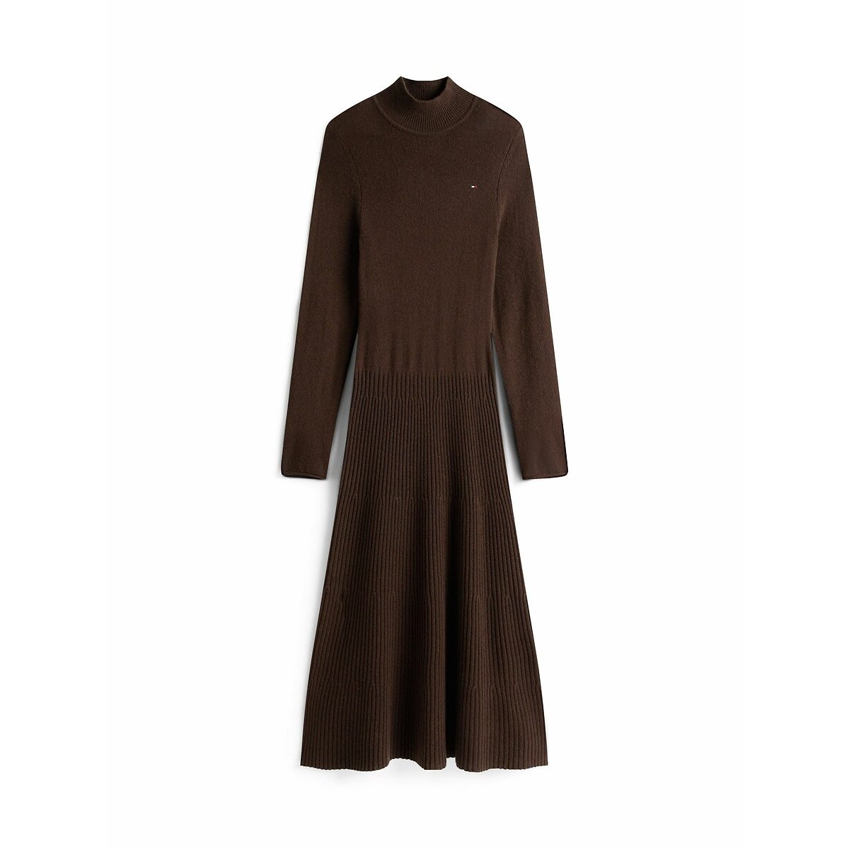 Abito longuette maniche lunghe in lana marrone, TOMMY HILFIGER