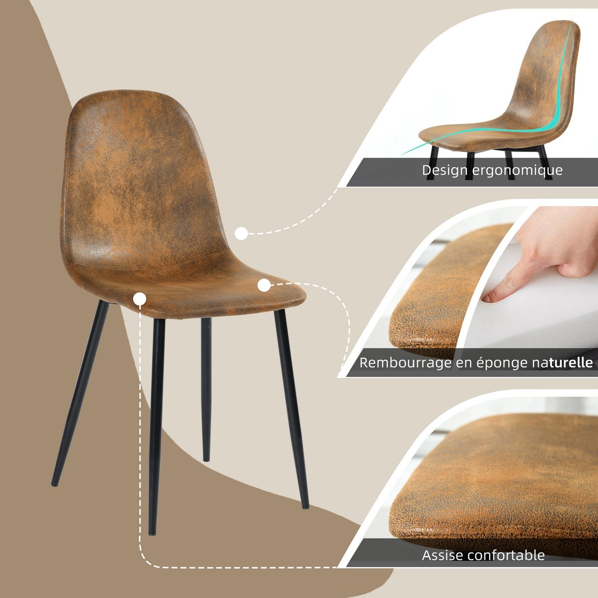Ensemble de table à manger extensible à allonge avec 4 chaises, BARI4PCSSET marron, MEUBLES COSY