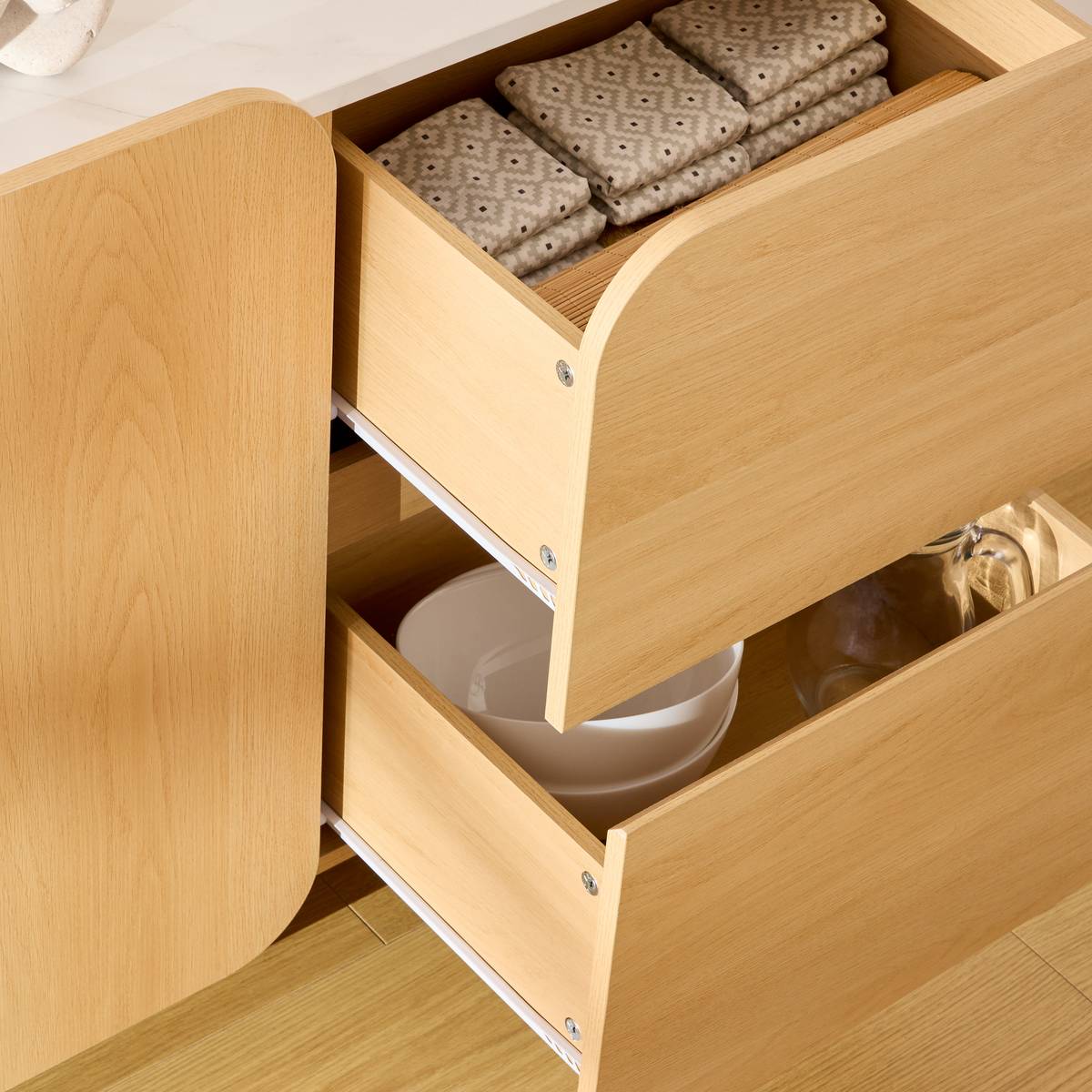 Buffet 2 portes 2 niveaux plateau effet marbre HOMELYA beige, ATMOSPHERA