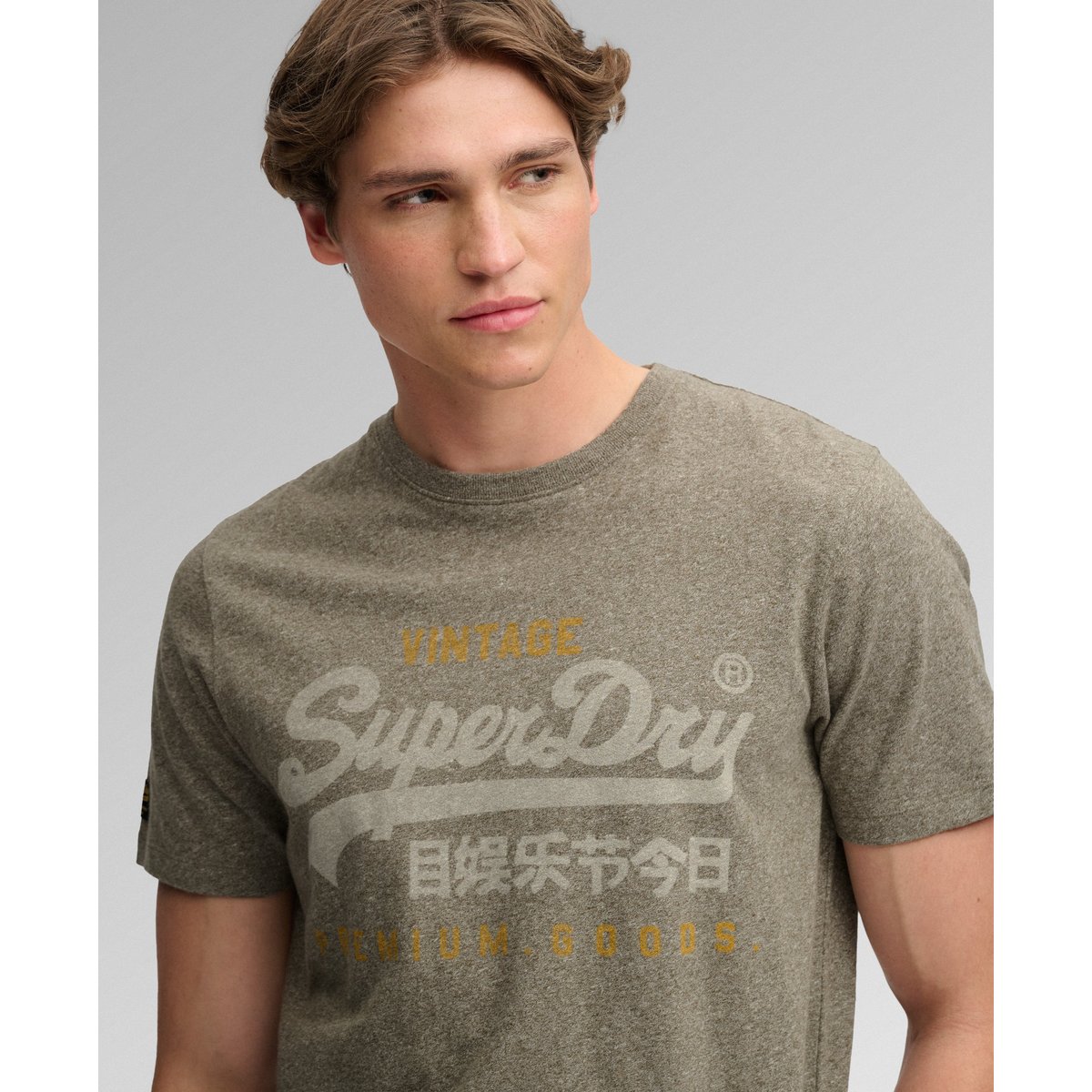 T-shirt Vintage Logo Heritage Coupe Décontractée vert olive chiné, SUPERDRY