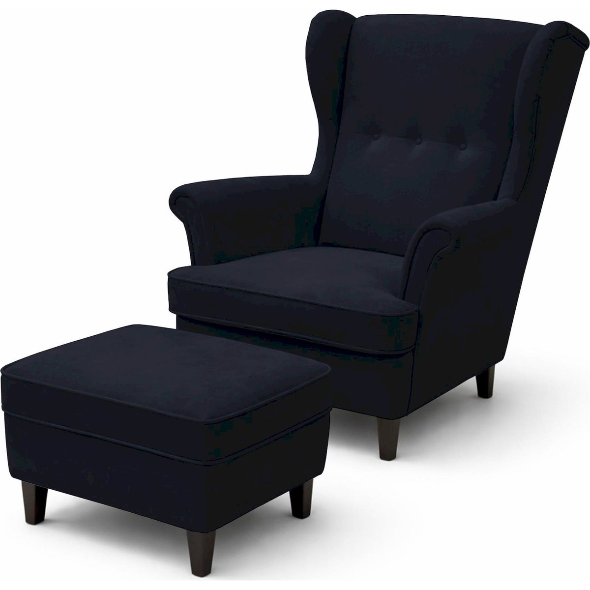 Fauteuil à oreilles MALMELLO avec repose-pieds bleu nuit cloud, RECOLLECTION