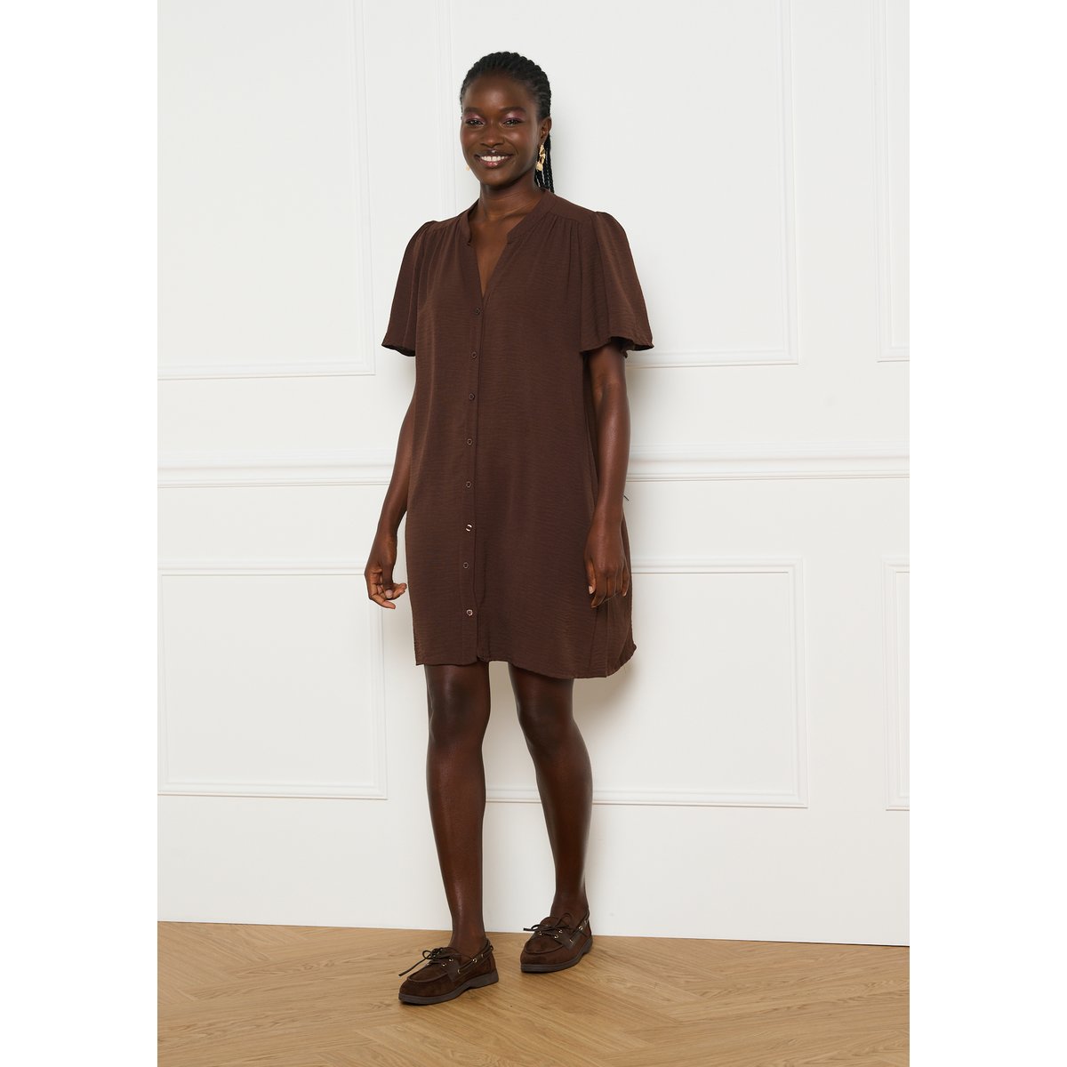 Robe chemise fluide brun fonce chocolate, LOLALIZA