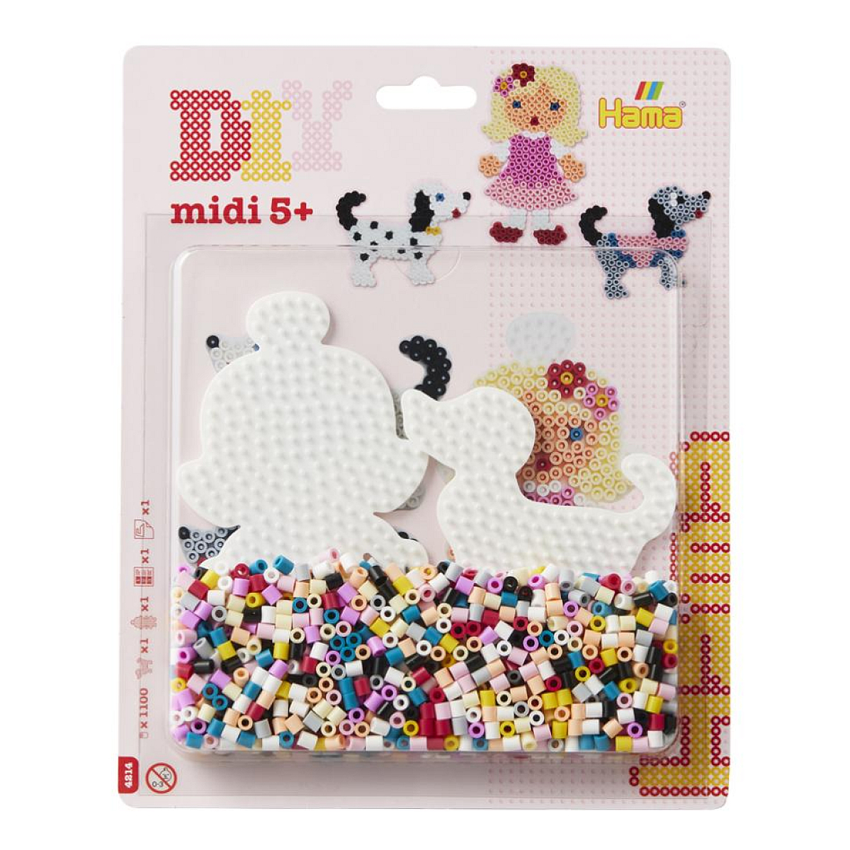 Perles à repasser grand modele avec plaques fille et chien couleur unique, HAMA
