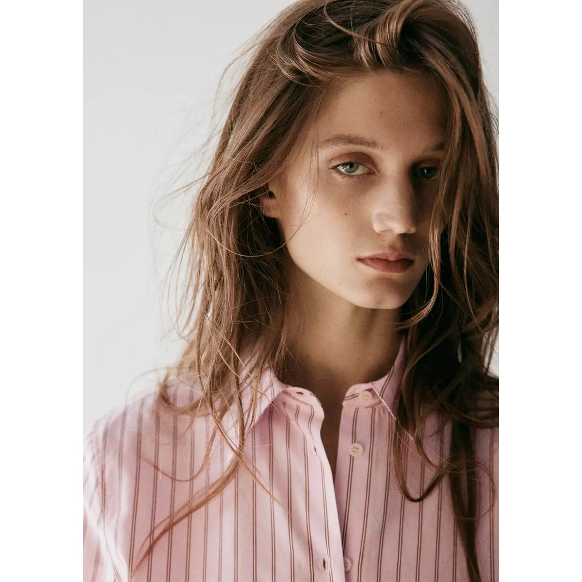 Chemise droite mélange coton et lyocell rose, MANGO