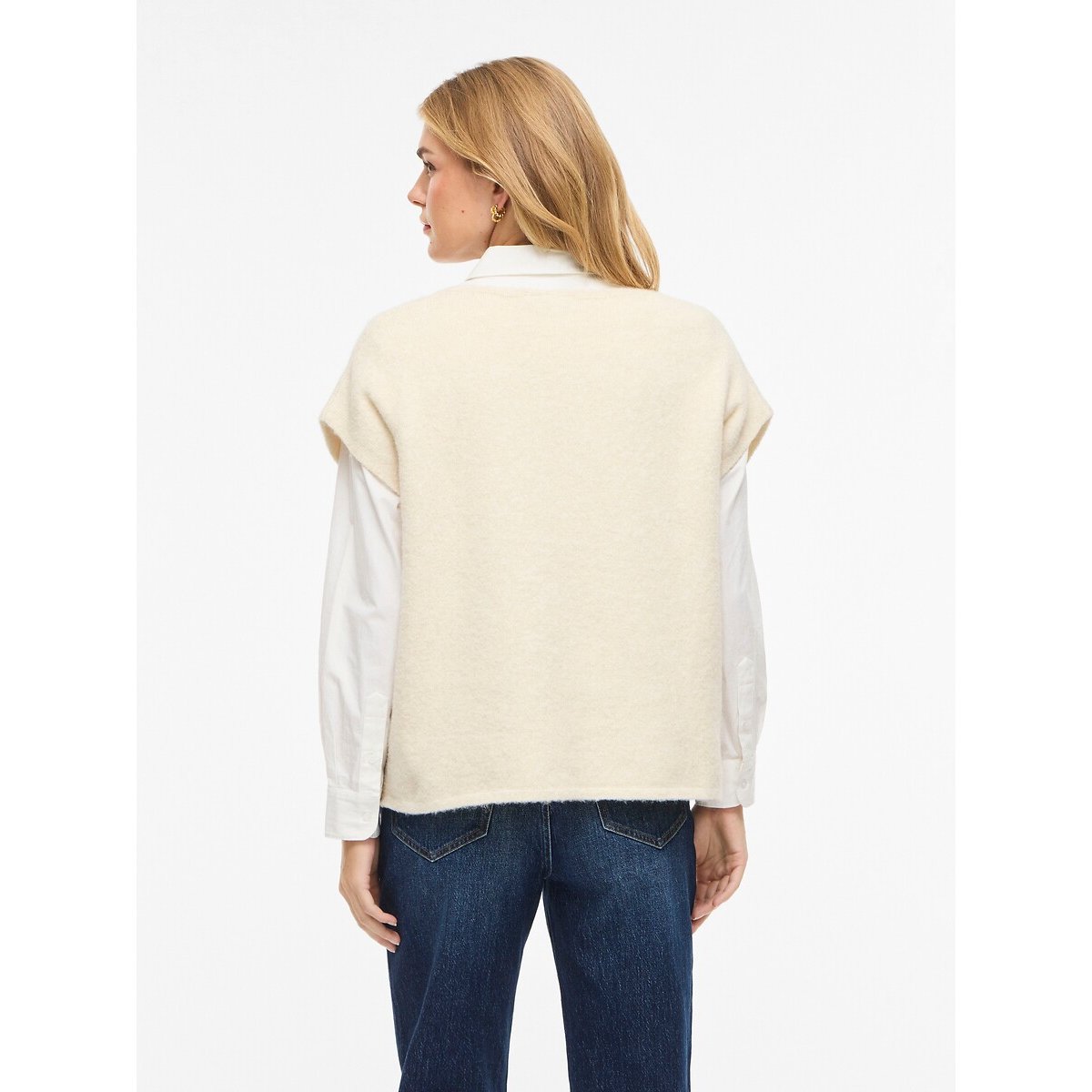 Pullover mit kurzen Ärmeln und V-Ausschnitt beige, VILA